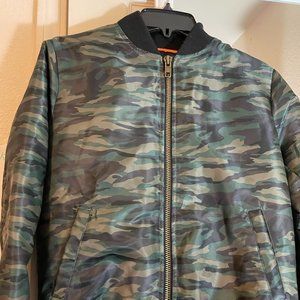 Forever 21 "Rise Above" Camo Puffy Bomber Jacket